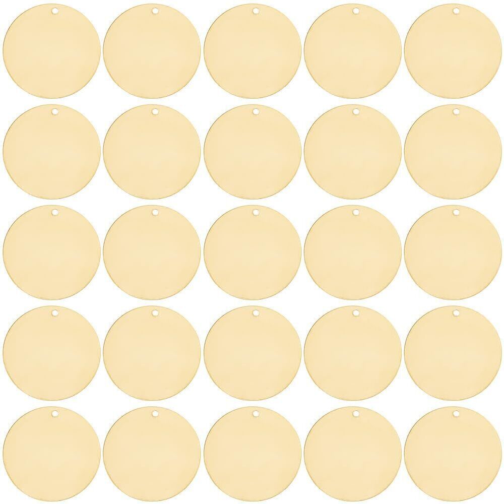3305 1 Box 50Pcs Round Gold Tags Brass Engraving Blank 25mm Metal Flat
